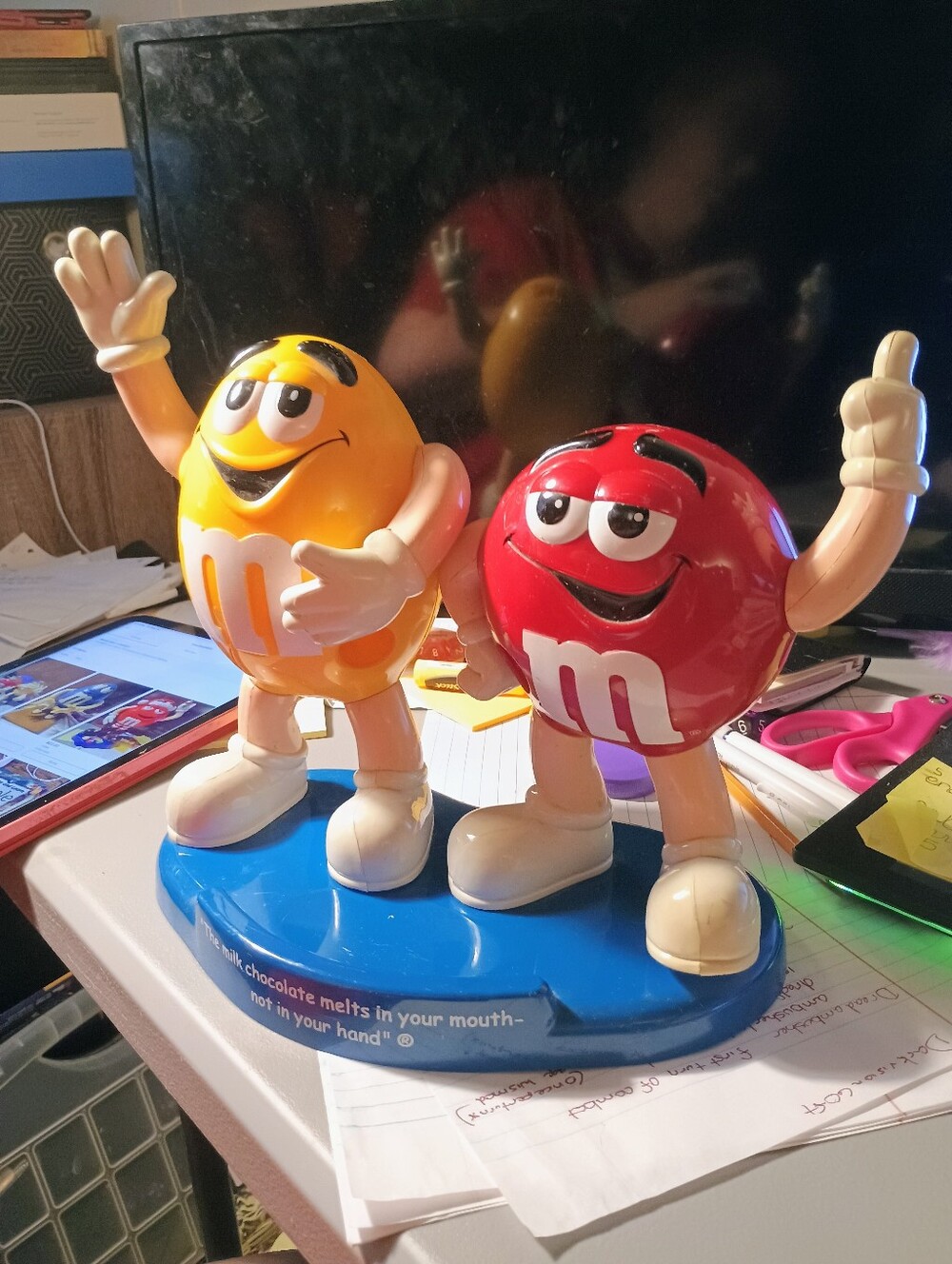 M&M'S Red and Yellow Character Pair on Blue Stand